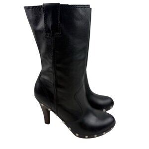 *Michael Kors Abagail Boots Womens Size 6 Black Leather Mid Calf Studded Heeled